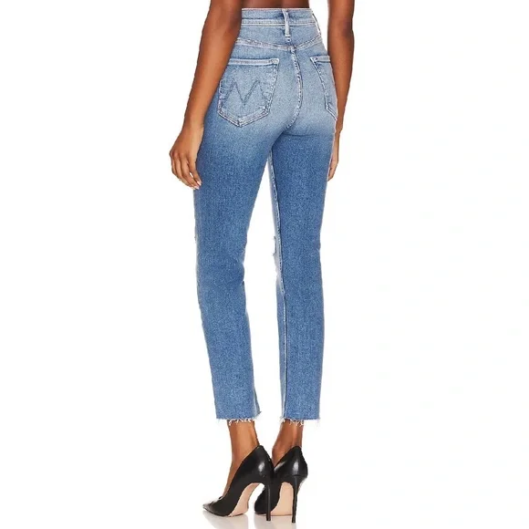 Mother High Waisted Rider Ankle Fray Straight Leg‎ Jeans in Party Like A Pirate
